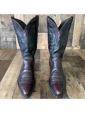 Dan Post Vintage 16729 Black Cherry Leather Inlay Cowboy Boots Mens 10.5 D